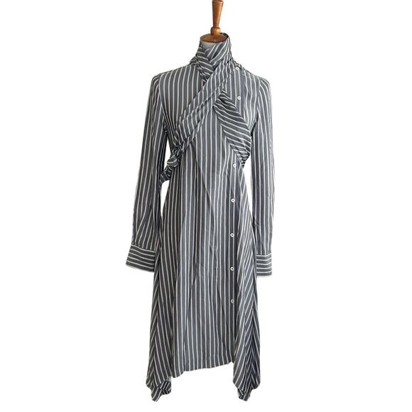 See by Chloé Striped Shirt Dress – Size 36 (US 4) – Neck Tie & Asymmetrical Hem - Picture 1 of 9